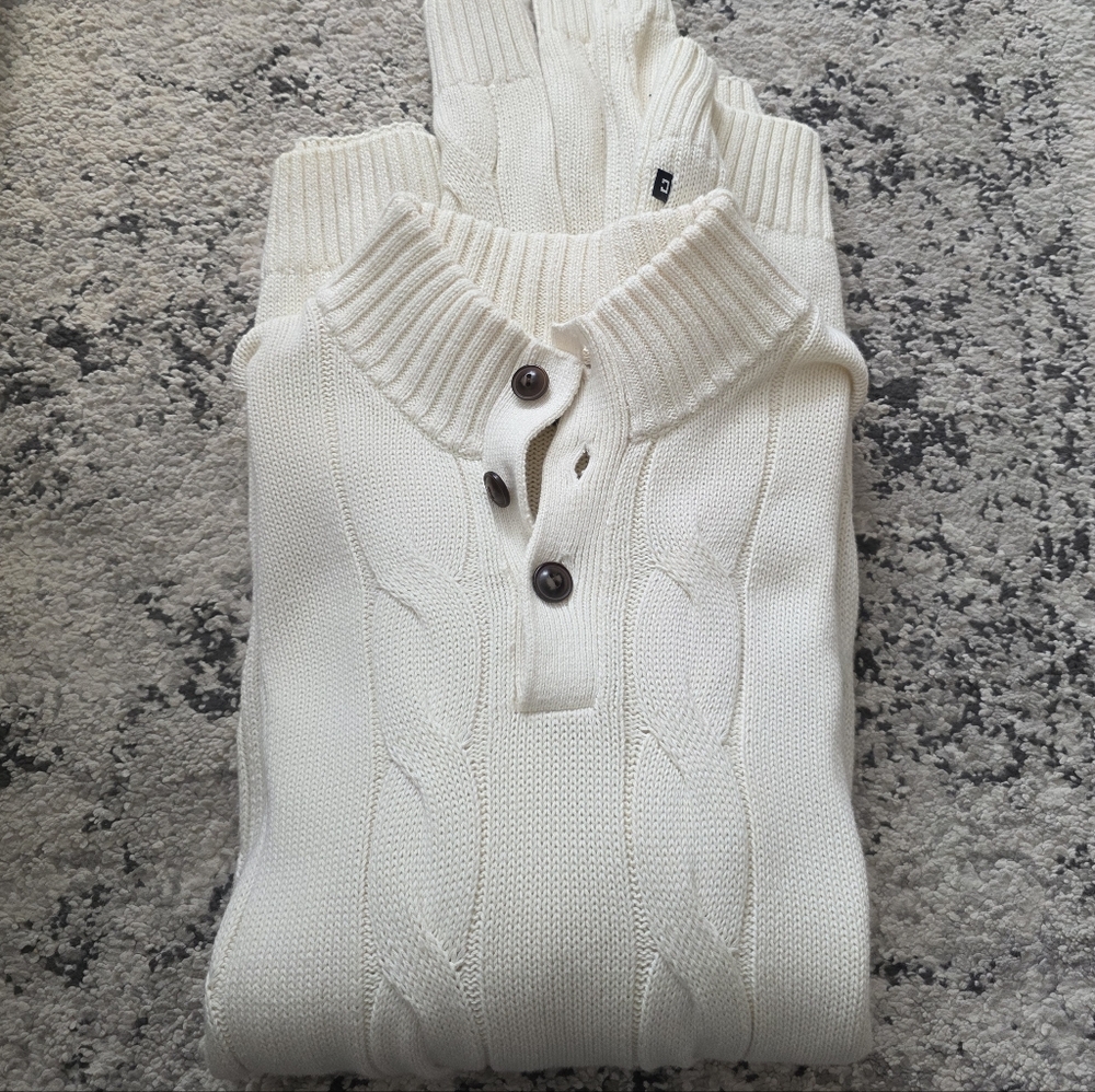 Cableknit Button Sweater Cotton Mens XXL Cream Preppy 90s Business Casual Chaps - Picture 2 of 9